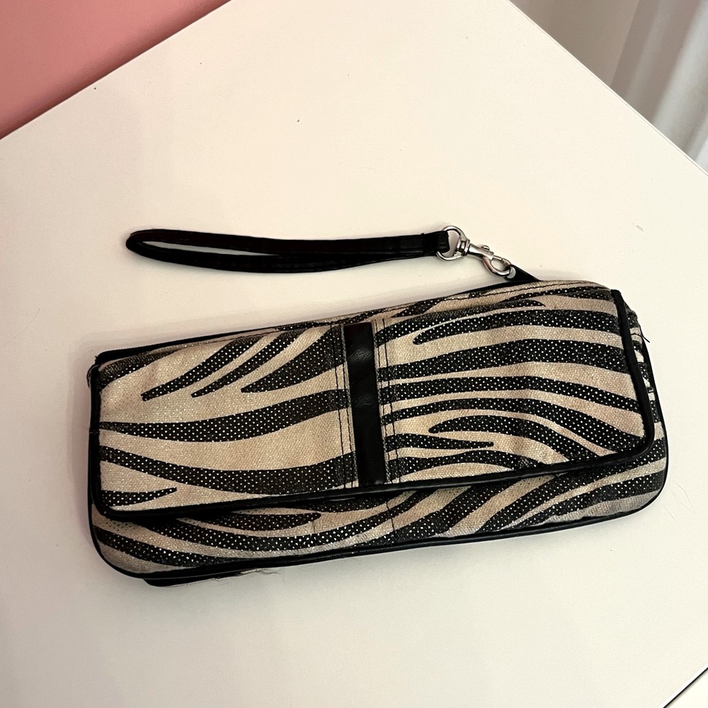 Two tone retro Y2K silver sparkle zebra wristlet wallet handbag